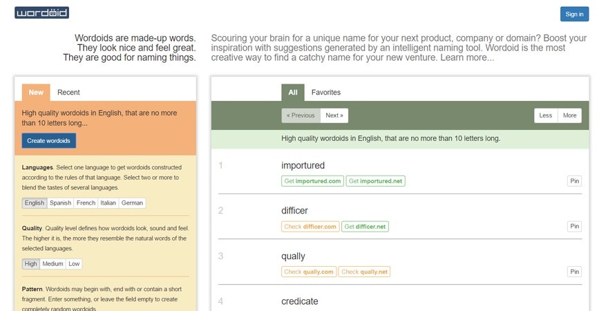 Wordoid business name generator