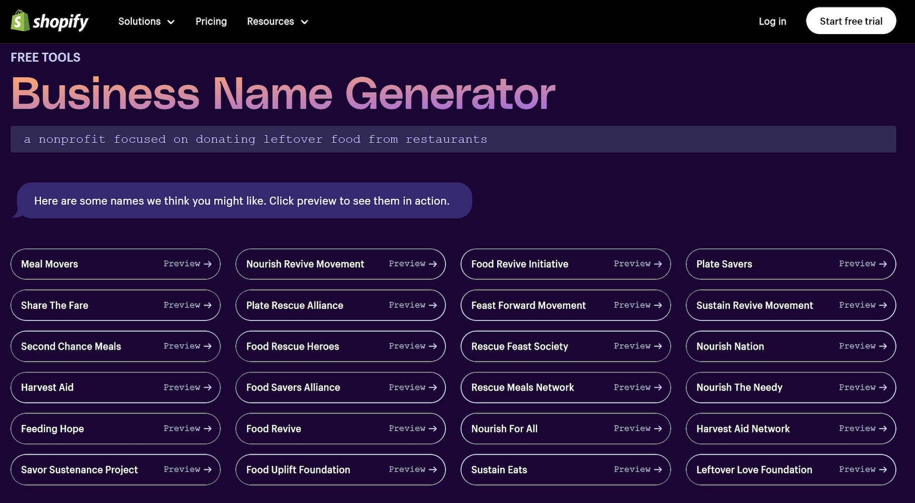 Shopify business name generator