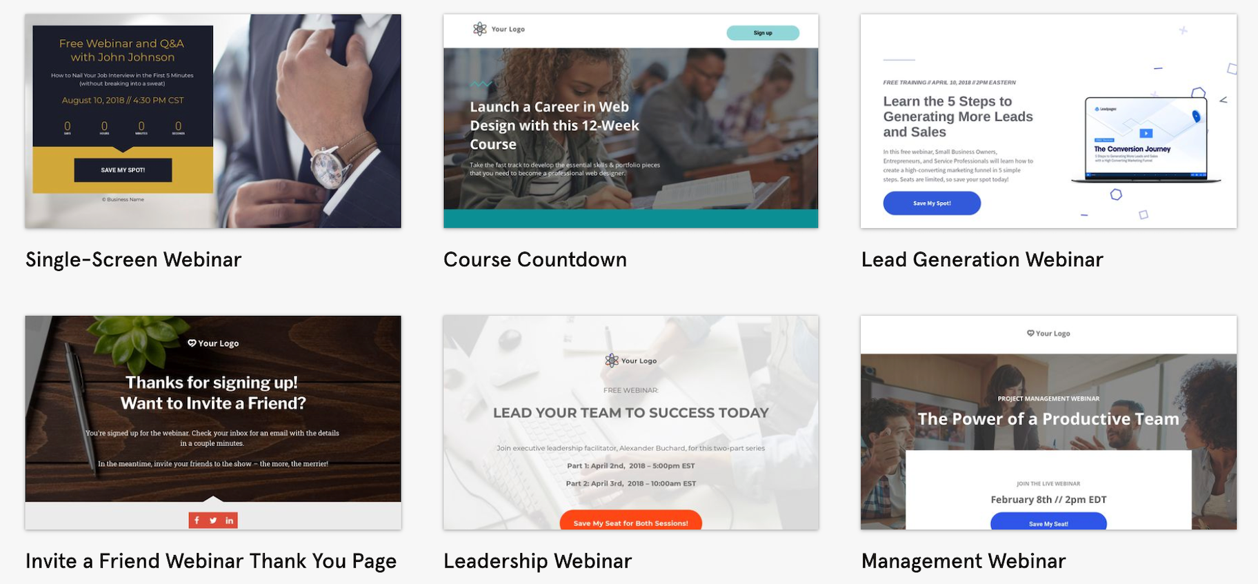 leadpages webinar registeration