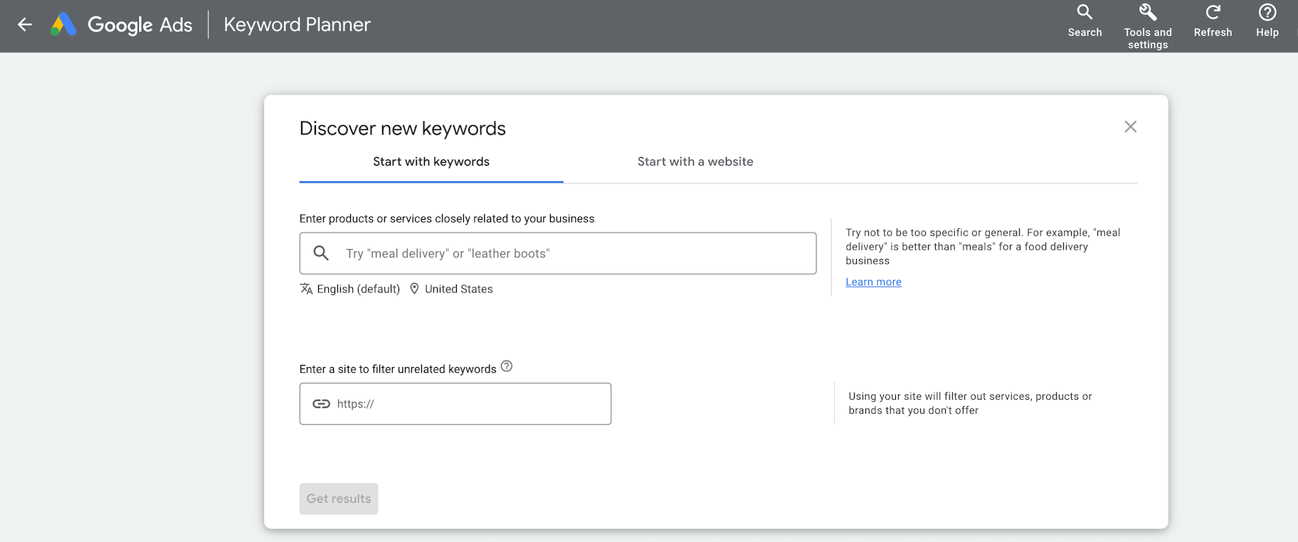 Google keyword planner