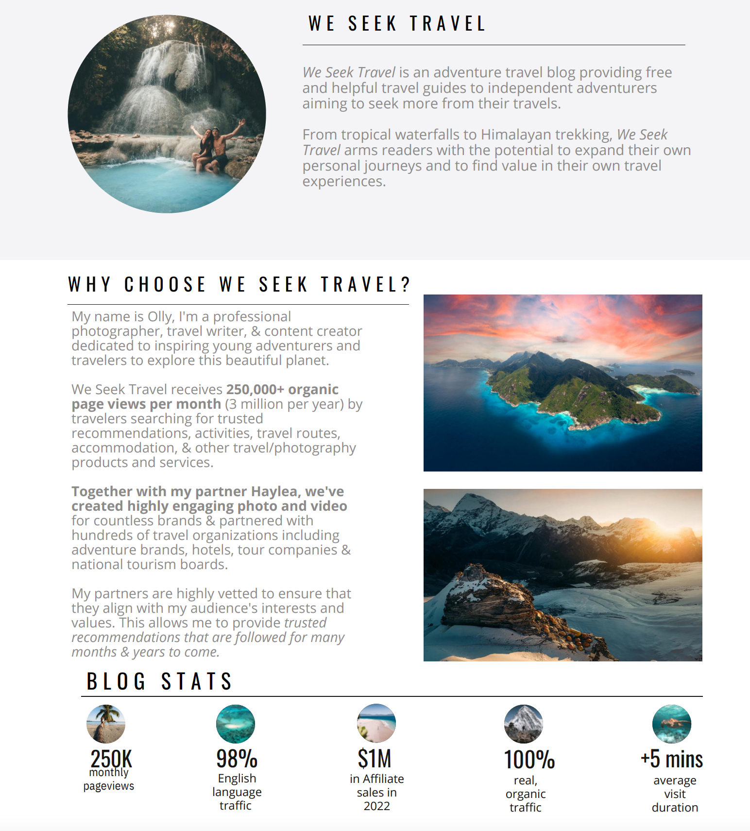 influencer media kit example: we seek travel